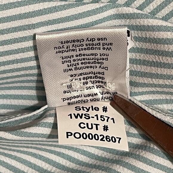 Mizzen Main Leeward Dress Shirt Mens Medium Trim Nile Blue Stripe Button Down - Picture 10 of 11